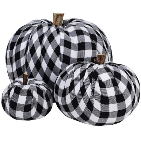 Package of 3 Assorted Burlap Pumpkins Fabric Pumpkins Buffalo Plaid Pumpkins Gingham Fabric Pumpkins Fall Thanksgiving Halloween Seasonal Holiday Farmhouse Tabletop Decoration Winlyn