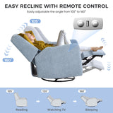 SENYUN Power Recliner Chair Swivel Glider, Large Nursery Glider w/USB Charging Port, Chenille Upholstered Rocker Recliner for Bedroom,Nursery,Living Room,1PC,Blue SENYUN