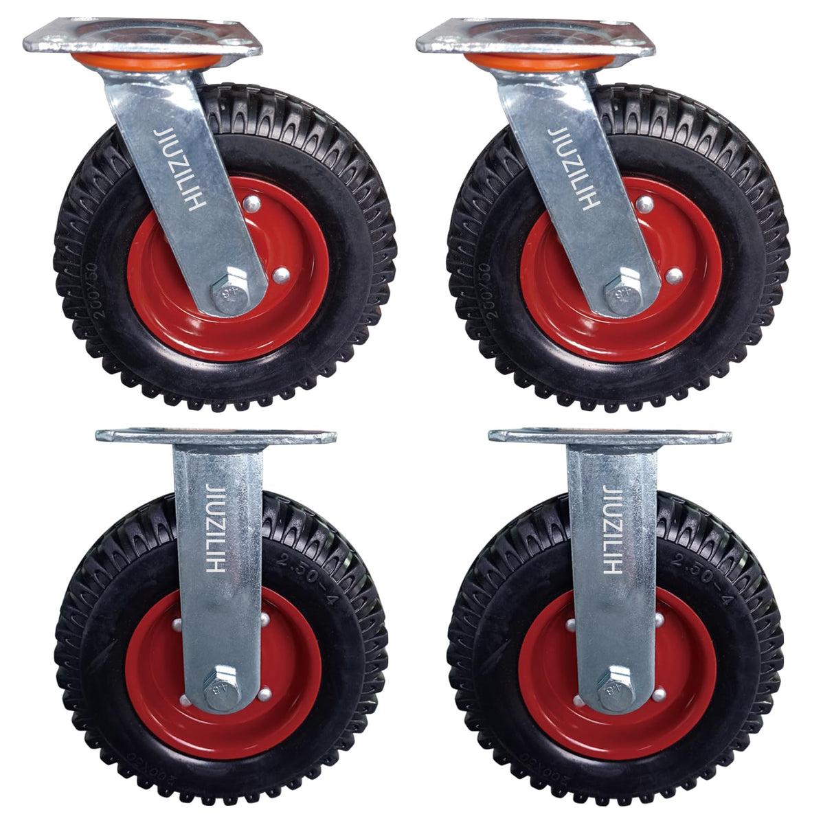 8" Caster Wheels Outdoor Caster Wheels Heavy Duty Caster Wheels Set Of 4 (2 Swivel & 2 Fixed) Large Rubber Castor Wheels Sets 4 JIUZILIH