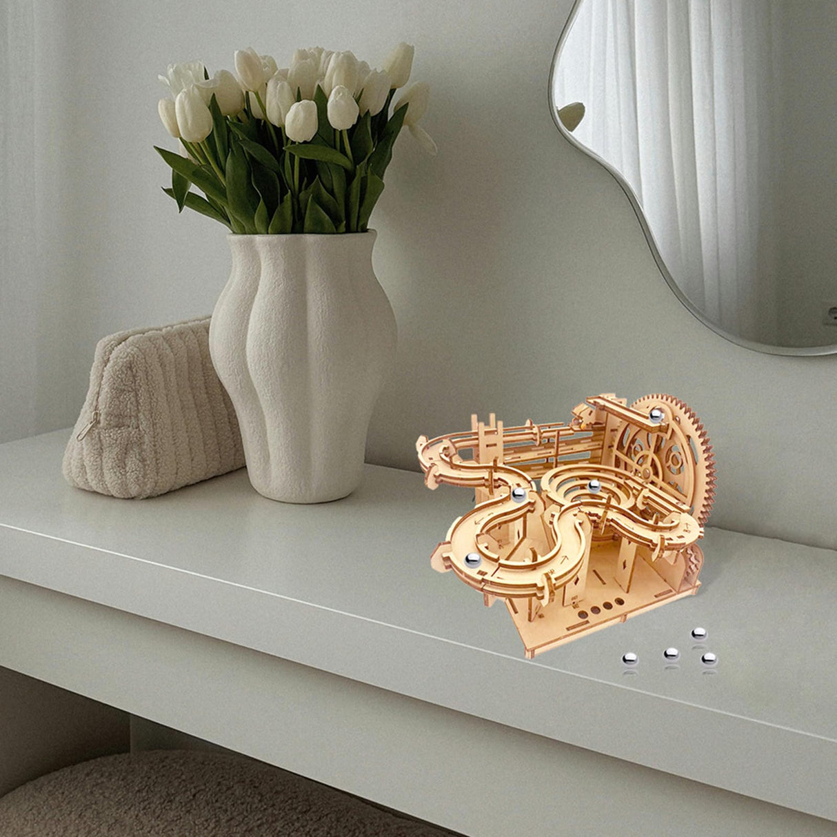 3D Puzzle Wooden Marble Run for Adults DIY Mechanical Puzzle Assembly Wood Crafts to Build Wood Model Kit for Kids Age 14+Years Old IQIETOY