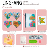 LINGFANG 4 Pcs Diamond Painting Bookmark, DIY Corner Book Makers for Adults Book Lovers, Diamond Dot Art Beginners, Small Diamond Art Kits, Paint by Art Crafts Gift for Women Girls (Heart Flower) LINGFANG