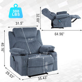 Comermax Fabric Massage Recliner Chairs with Heat Massaging Manual Reclining Chair Overstuffed Heated Recliners with Cup Holders for Adults Blue Comermax