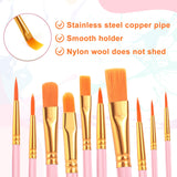 ESRICH Paint Brushes, 2 Packs / 20 Pcs Nylon Miniature Paintbrushes, Face and Body Watercolor Oil Painting Artist Professional Acrylic Paint Brushes Set,Pink ESRICH