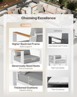 Oasbira Aluminum Outdoor Patio Furniture Set with Coffee Table, 5 Piece Patio Conversation Sets with Washable Thick Cushions, Patio Sectional Furniture Set for Porch, Balcony, Deck, White Oasbira