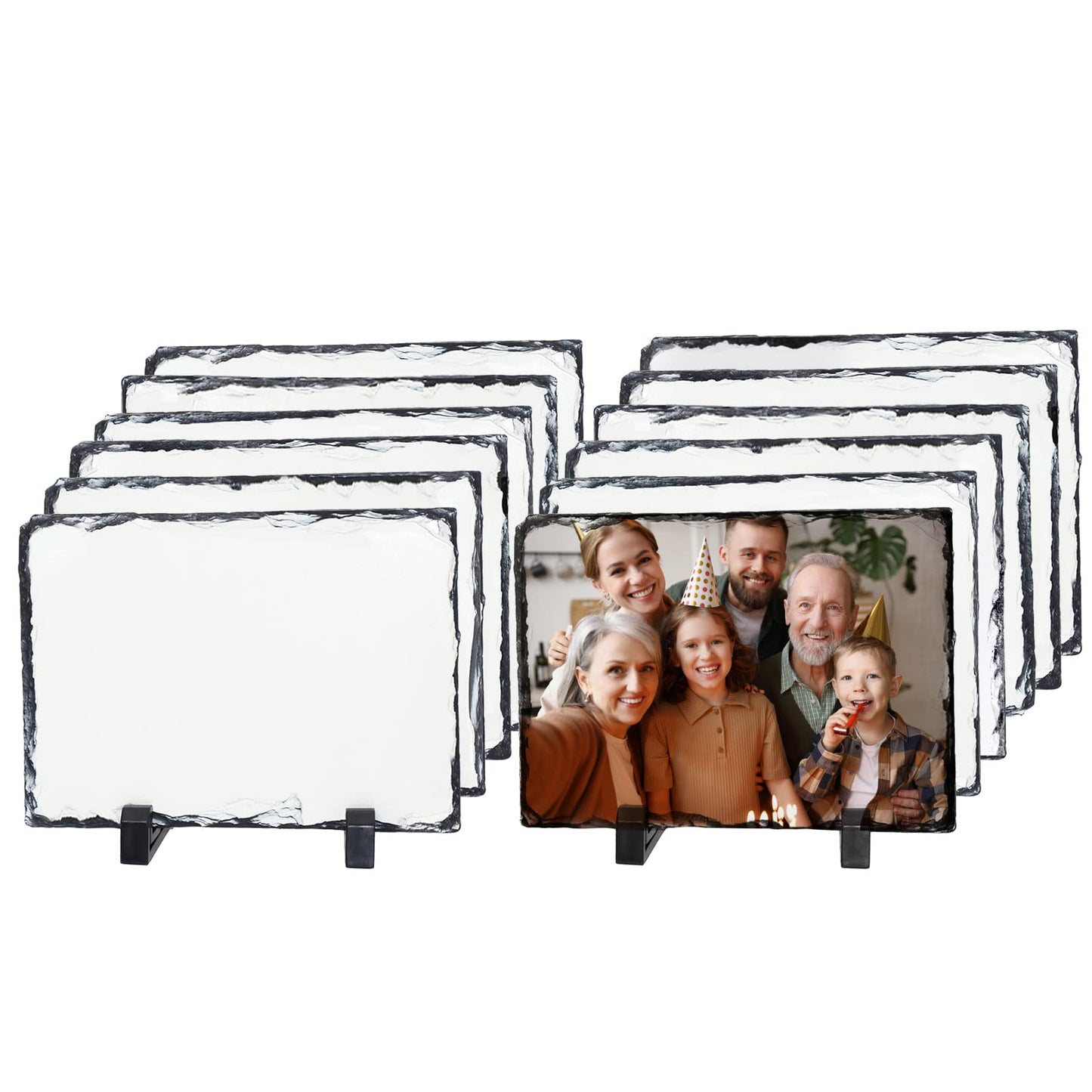 PYD Life 12 Pack Sublimation Photo Slates Rock Blanks 5.5 x 7.5 Inch Bulk Stone Frame White with Display Holder for Heat Transfer Printing