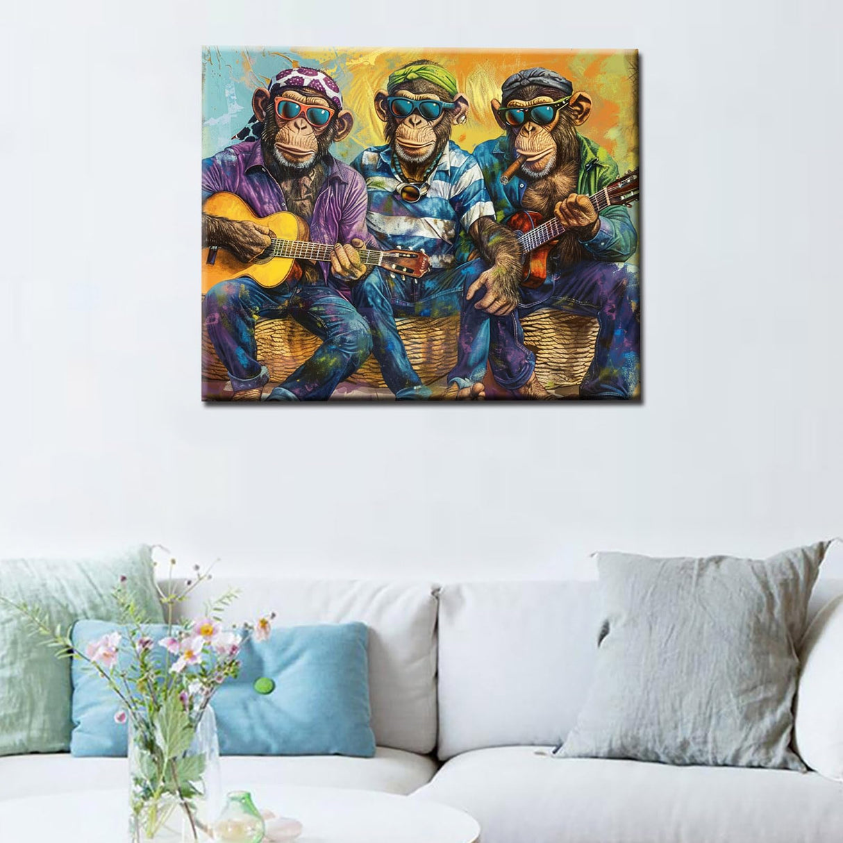 Aihonmin Guitar Monkey Paint by Numbers Kits for Children,Musical Painting Arts Craft Gift Easy to Painting for Home Wall Decor Gift Without Framed-Style 16x20 inch Aihonmin