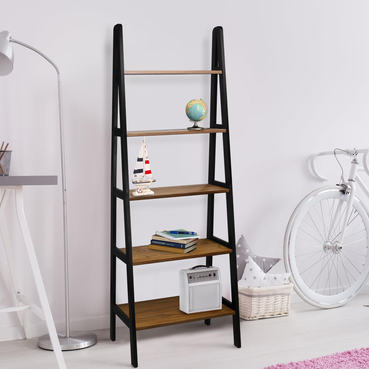 Casual Home 100% Solid Wood 5-Shelf Ladder Bookcase, Standard, Two-Tone Casual Home
