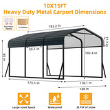 Reljofum 10 x 15 FT Metal Carport with Galvanized Steel Roof, Heavy Duty Metal Roof Carport with Enhanced Base, Tall Kits Garage for Tractors, Trucks, Boats, Cars Reljofum
