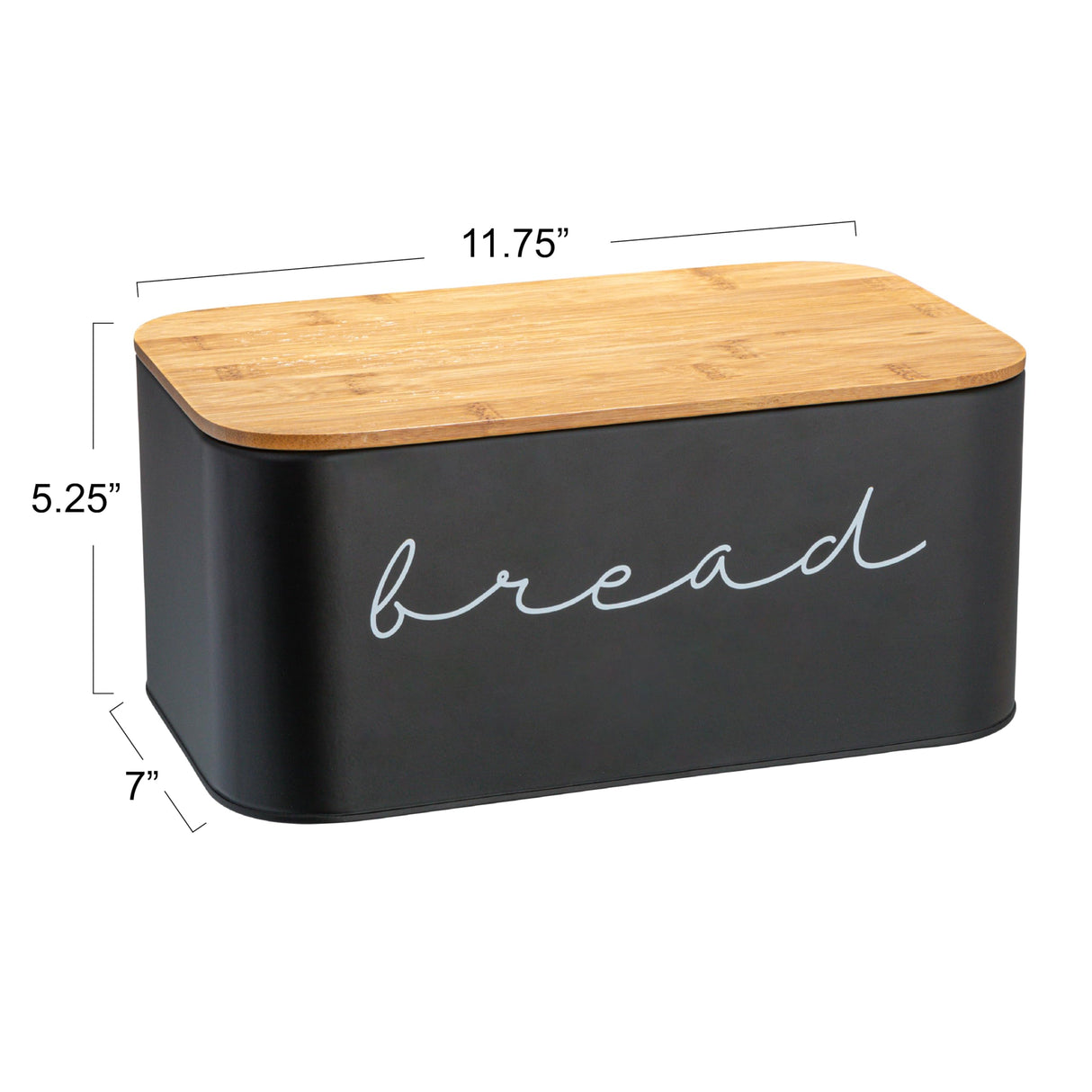 Bloomingville Metal Bin with Bamboo Lid, Black Bread Box, 11.75" L x 5.25" W x 7" H Bloomingville