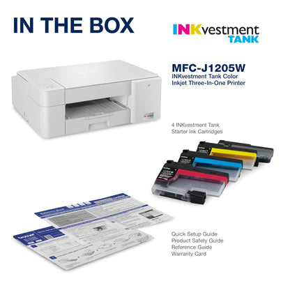 Brother MFC-J1205W INKvestment -Tank Wireless Multi-Function Color Inkjet Printer with Up to 1-Year in Box, White