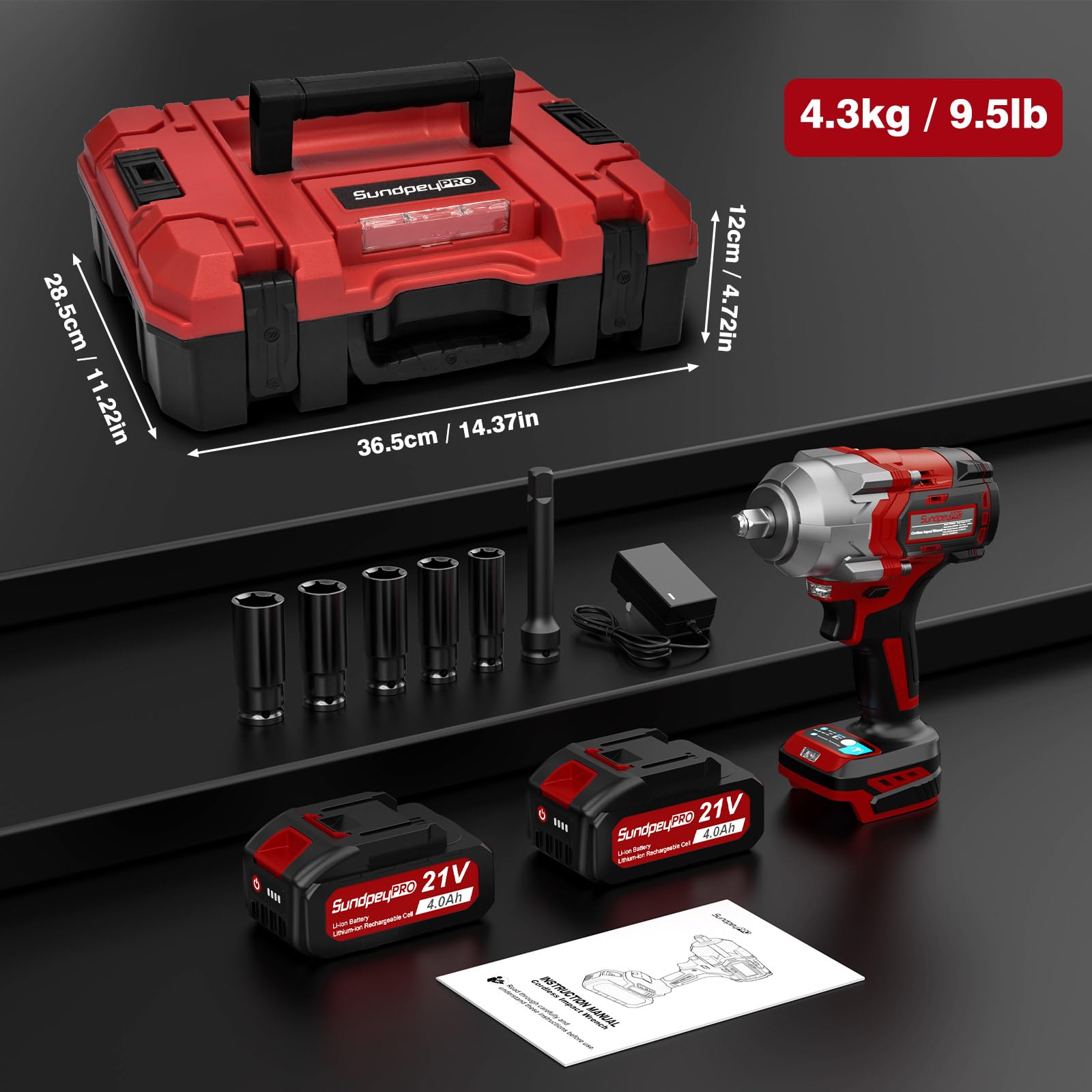 SundpeyPRO Cordless Impact Wrench 900Ft-lbs(1200N·m) - 21V 1/2" Brushless Power Impact Driver with 2 * 4.0Ah Batteries - 3200RPM High Torque Electric Impact Gun with Sockets & Fast Charger &  - WoodArtSupply