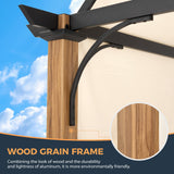 HAPPATIO 12' X 12' Outdoor Pergola with Sling Retractable Pergola Canopy, Wood-Like Aluminum Patio Pergola Shade Arched Pergola for Patio, Backyard, Garden,Poolside HAPPATIO