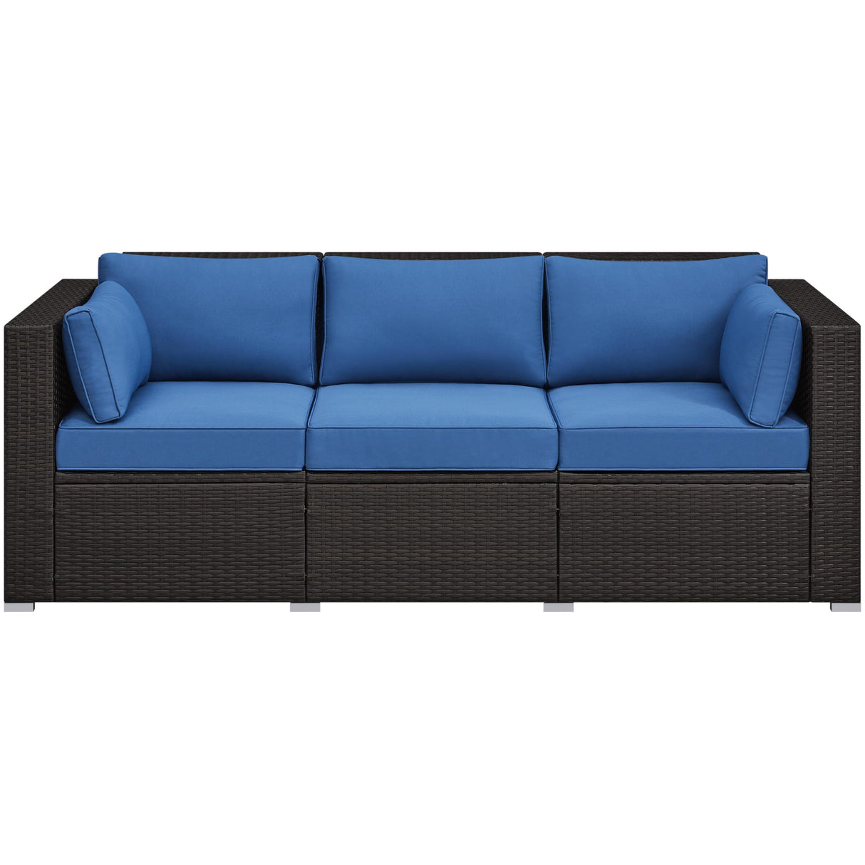 Yaheetech 3-Seat Patio Wicker Sofa, Outdoor Rattan Couch with Furniture Cover, Deep Seat High Back with Cushions & Throw Pillows for Deck/Porch/Balcony/Yard, Brown/Dark Blue Yaheetech