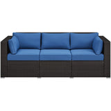 Yaheetech 3-Seat Patio Wicker Sofa, Outdoor Rattan Couch with Furniture Cover, Deep Seat High Back with Cushions & Throw Pillows for Deck/Porch/Balcony/Yard, Brown/Dark Blue Yaheetech