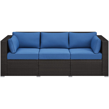 Yaheetech 3-Seat Patio Wicker Sofa, Outdoor Rattan Couch with Furniture Cover, Deep Seat High Back with Cushions & Throw Pillows for Deck/Porch/Balcony/Yard, Brown/Dark Blue Yaheetech