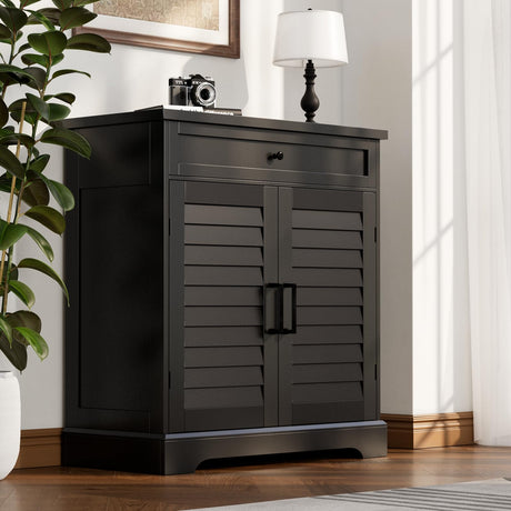 ChooChoo Shoe Cabinet with Doors, 4-Tier Shoe Storage Cabinet with Drawer and Shelves, Wooden Shoe Rack Organizer for Entryway, Hallway, Closet, Black ChooChoo