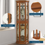 Yayzy Lighted Corner Display Curio Cabinet Wooden Curved Shelving Unit with Tempered Glass Door, Bar and Liquor Storage Area with 6 Shelves (Corner Shape, Oak) Yayzy