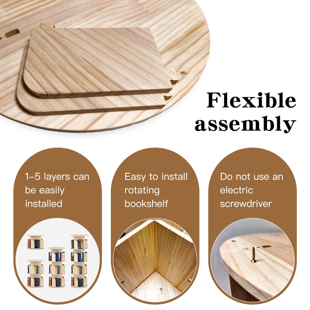 HZYHPDJY Rotating Bookshelf,360 Display Round 5 Tier Floor Standing Bookcase Storage Rack,Wood Spinning Bookshelf Tower for Bedroom,Living Room HZYHPDJY