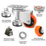 W B D WEIBIDA 2” Leveling Plate Casters Wheels, Workbench Casters Set of 4, Retractable Casters with Adjustable Leveling Feet 1100 LBS, Heavy Duty Casters Wheels for Workbench, Equipment, Machine W B D WEIBIDA