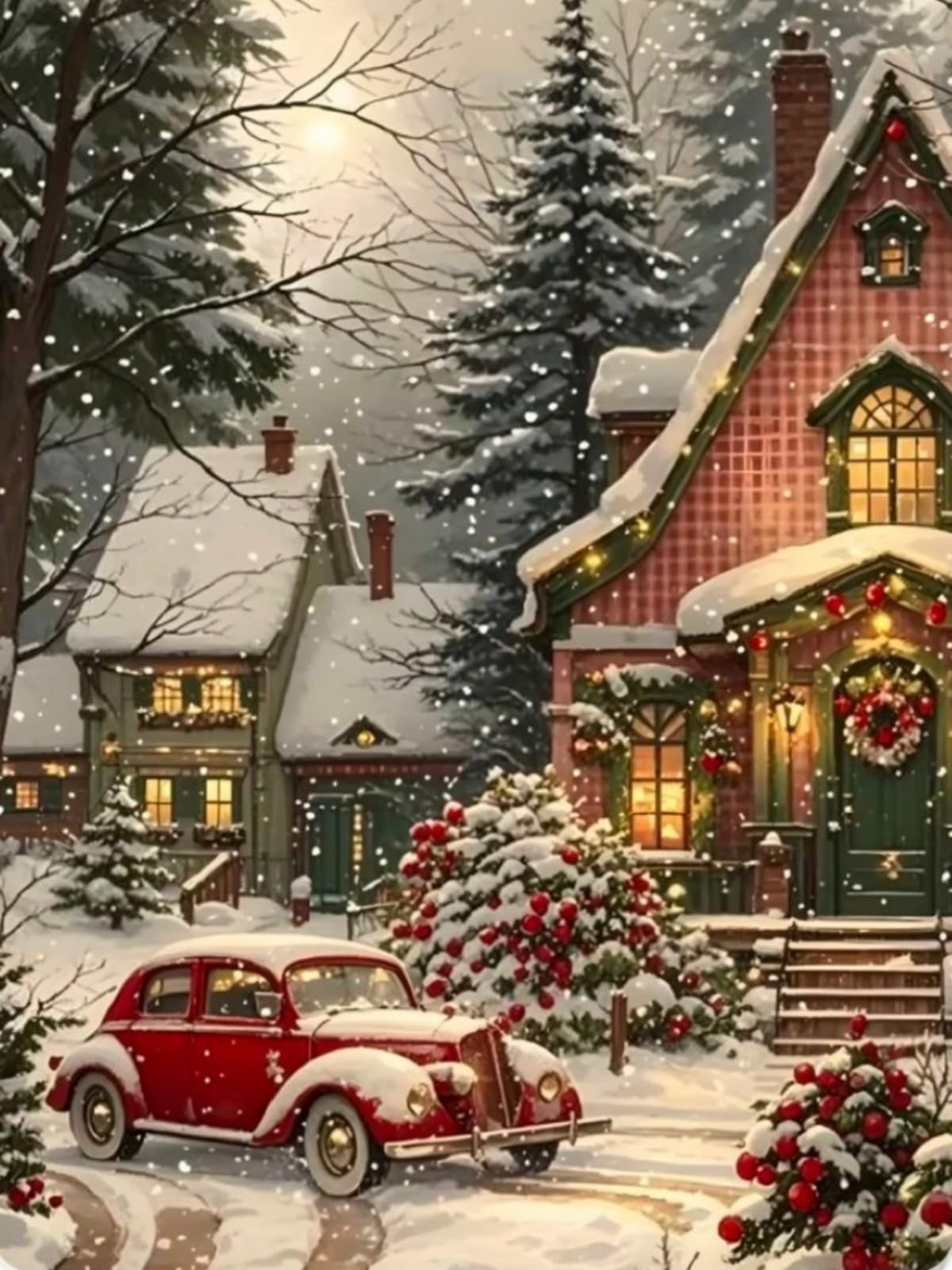 5DDIYART Winter Snowscapes Diamond Art Kits for Adults,5D Diamond Painting for Adult Beginners,DIY Full Drill Round Gem Painting Dot Art for Adults,Home Wall Decor 11.8x15.7 Inch 5DDIYART