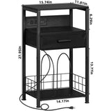 LELELINKY Record Player Stand with Fabric Drawer, 3 Tier AV Media Stands with Charging Station and USB Ports,Turntable Rack with Storage Up to 100 Vinyl Albums, Black DVD Video Game Console Shelf LELELINKY