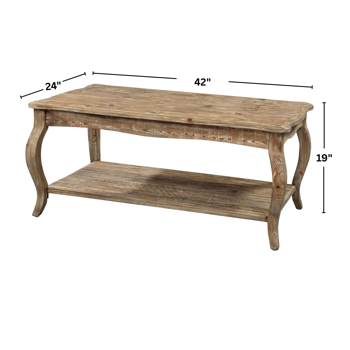 Alaterre Furniture Austerity 42-Inch Rustic Coffee Table with Open Shelf, Curved Legs, and Scalloped Edge - Easy Assembly Reclaimed Wood Living Room Table - Farmhouse Furniture (Driftwood Finish) Alaterre Furniture