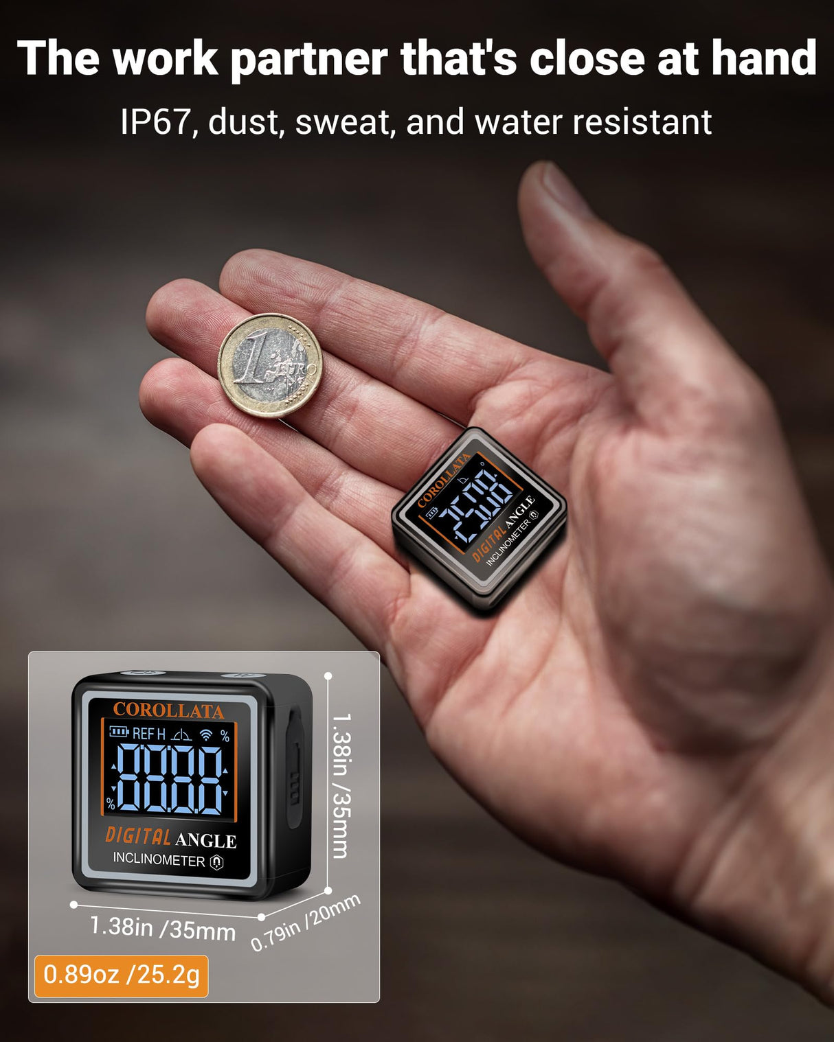 Ultra Small Digital Angel Finder Magnetic Level, Rechargeable Angle Cube, Table Saw Miter Gauge, 4 * 90 Degree Protractor Electronic Inclinometer, Wood Working Measuring Tool COROLLATA