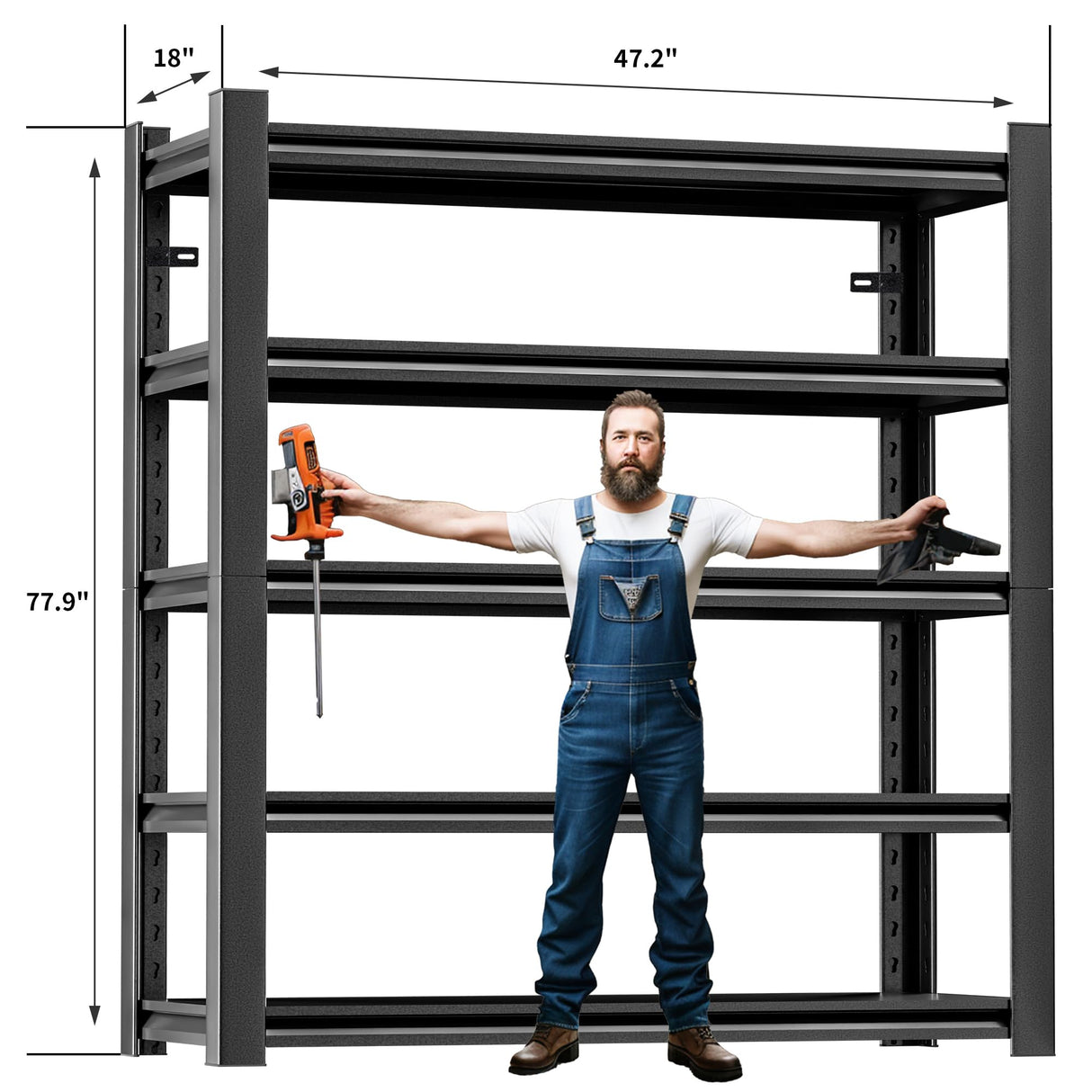 Hzdbhd 78" H 47.2" Wide Garage Shelving, Thickened Heavy Duty Metal Adjustable Shelves, Industrial Storage Rack Hzdbhd