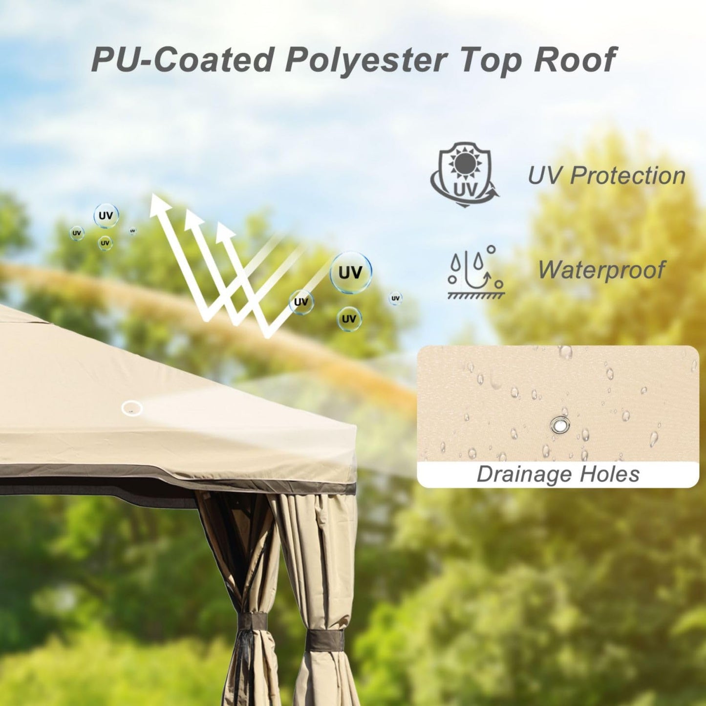 BPS 16 x 12 ft. Outdoor Gazebo Tent Canopy Shelter, Aluminum Frame with Privacy Curtain and Netting, for Patio Garden Yard and Lawn - Brown