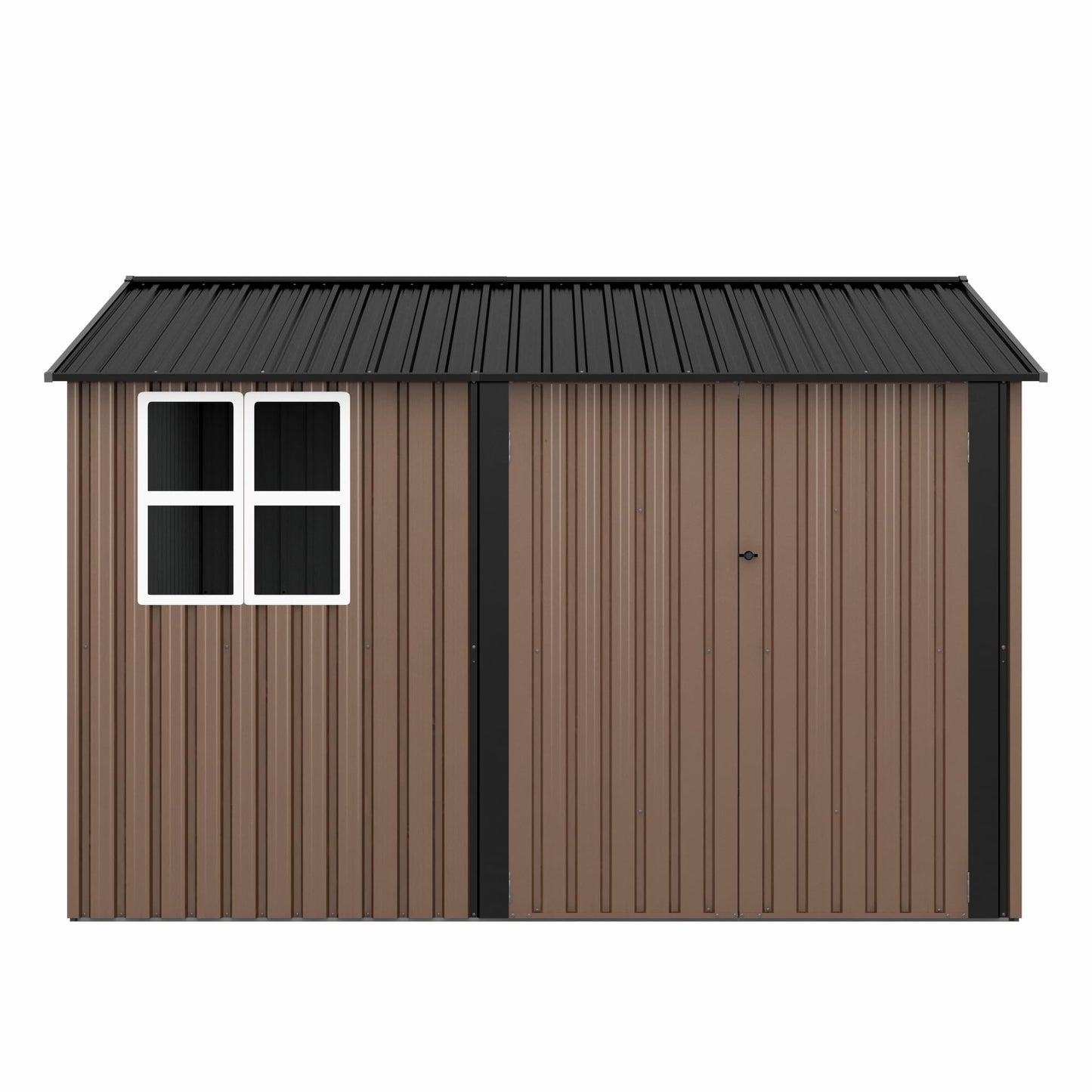 HOGYME 10x10 FT Outdoor Storage Shed, Large Metal Tool Sheds with Updated Frame Structure and Lockable Doors, Garden Shed for Backyard Garden Patio Lawn, Brown - WoodArtSupply