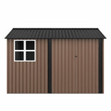 HOGYME 10x10 FT Outdoor Storage Shed, Large Metal Tool Sheds with Updated Frame Structure and Lockable Doors, Garden Shed for Backyard Garden Patio Lawn, Brown HOGYME