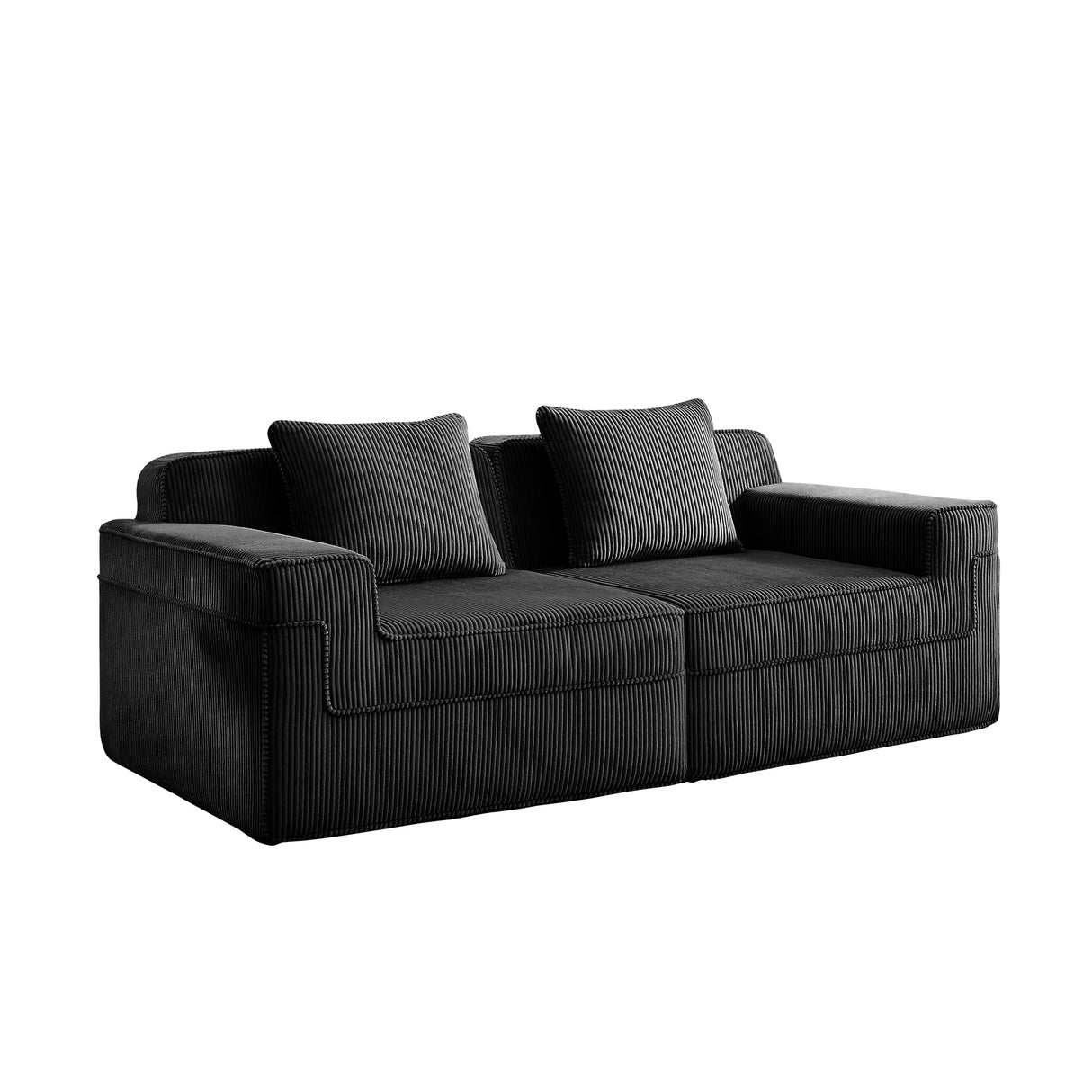 KEIKI Modular 2 Seat Loveseat Boneless Sofa, Cloud Sectional Couch with Deep Seat, Modern Modular 2-Seat Sofa Couch with Throw Pillows Corduroy Fabric, No Assembly Required, Black KEIKI