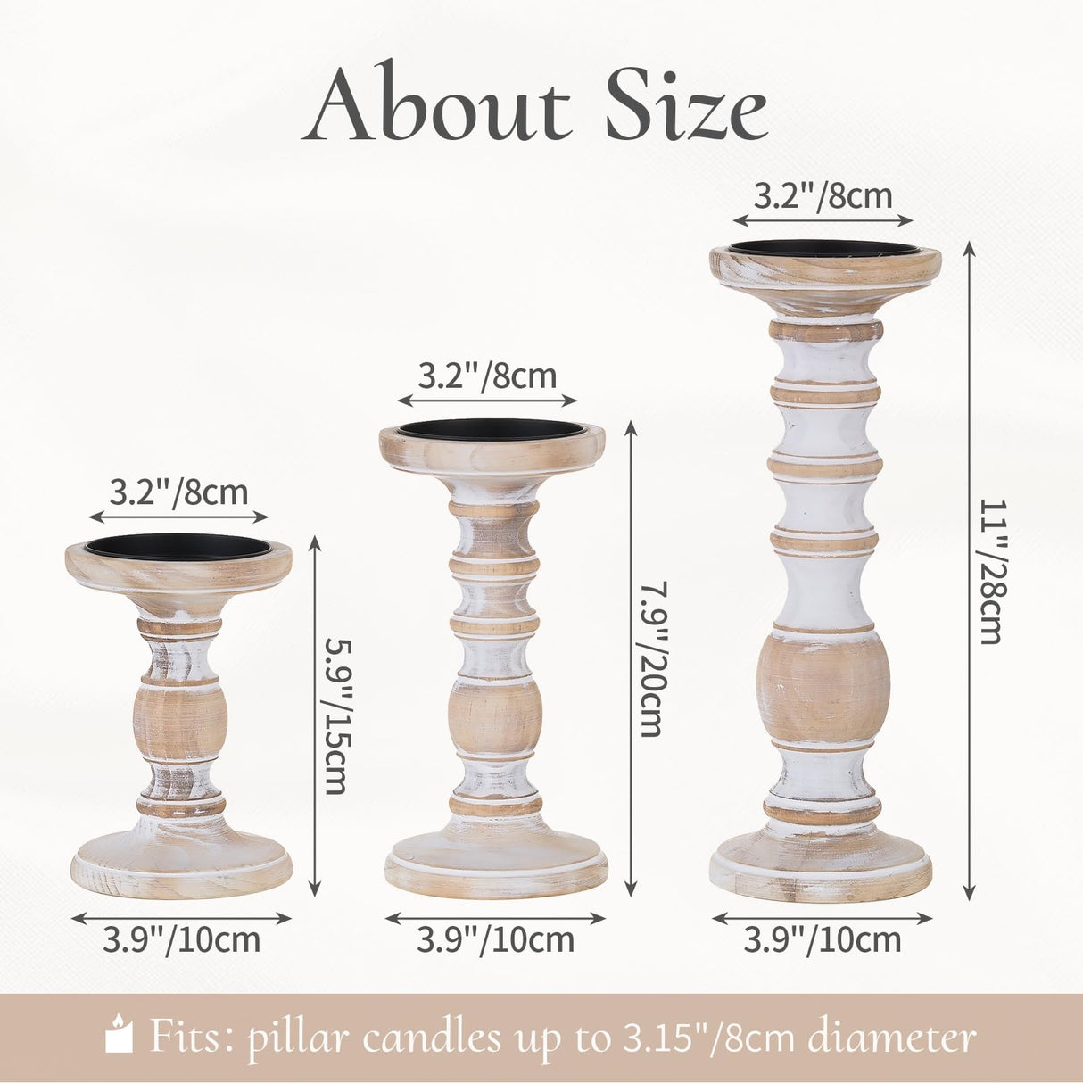 Wood Candle Holders for Pillar Candles: 3Pcs White Rustic Wood Candle Holders Distressed Wooden Farmhouse Candle Holders Rustic Candle Holder Tall Pillar Candle Holder Stand for Fireplace Table Inweder