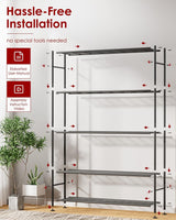 Sakugi Storage Shelves - 5 Tier Shelf Organizer, Heavy Duty Garage Shelving Unit with Leveling Feet, Stable Metal Shelves Organizer for Pantry, Kitchen and Closet, 47.3" W x 12.6" D x 60.8" H, Black Sakugi