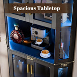 71'' Corner Wine Bar Cabinet with LED Lights,5-Tier Tall Home Liquor Coffee Bar Cabinet W with Tempered Glass Door & Glasses Rack, Alcohol Cabinet Storage Hutch for Kitchen, Living Room, Dining Room Loomie
