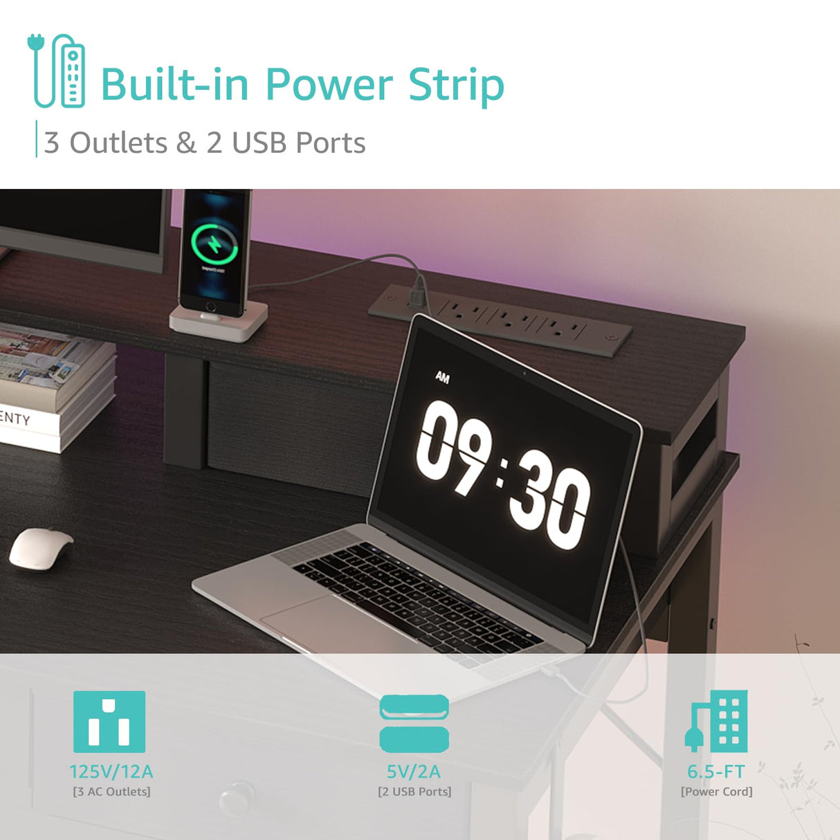 Lufeiya Computer Desk with Drawers for Home Office Bedroom, 40 inch Black Writing Study Desks with Fabric Drawers Storage, Gaming Desk Table with Power Outlet & Monitor Stand, Black Lufeiya