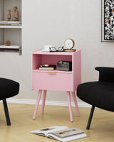 JOONEE Nightstand,Modern Bedside Table with Storage Drawer and Open Wood Shelf, for Living Room, Bedroom and Small Spaces, Accent Night Stand with Solid Wood Legs, Easy Assembly,Classic Pink JOONEE