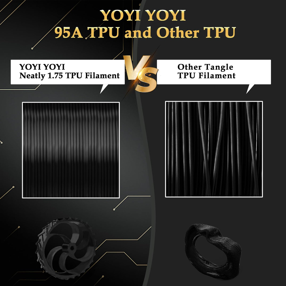 YOYI YOYI 3D Printer Filament, 95A TPU Filament 1.75mm, Flexible Filament, 0.5KG Spool,Dimensional Accuracy +/- 0.03 mm, Soft TPU Filaments of High Elasticity (Black) YOYI YOYI