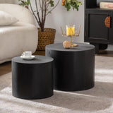 GDFStudio Round Nesting Coffee Table Set of 2, Modern Wooden Accent Side Table, Space Saving Small Circular Tea Coffee Tables and End Tables Sets for Living Room Small Space, No Assembly, Black GDFStudio