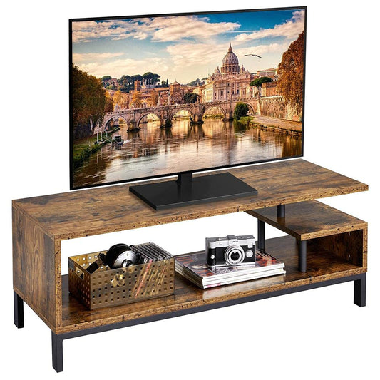 Yaheetech TV Stand for 50 inch TV, Industrial Wood TV Entertainment Center with Storage Shelves, Small TV Stand Unit for Bedroom, Living Room, Rustic Brown