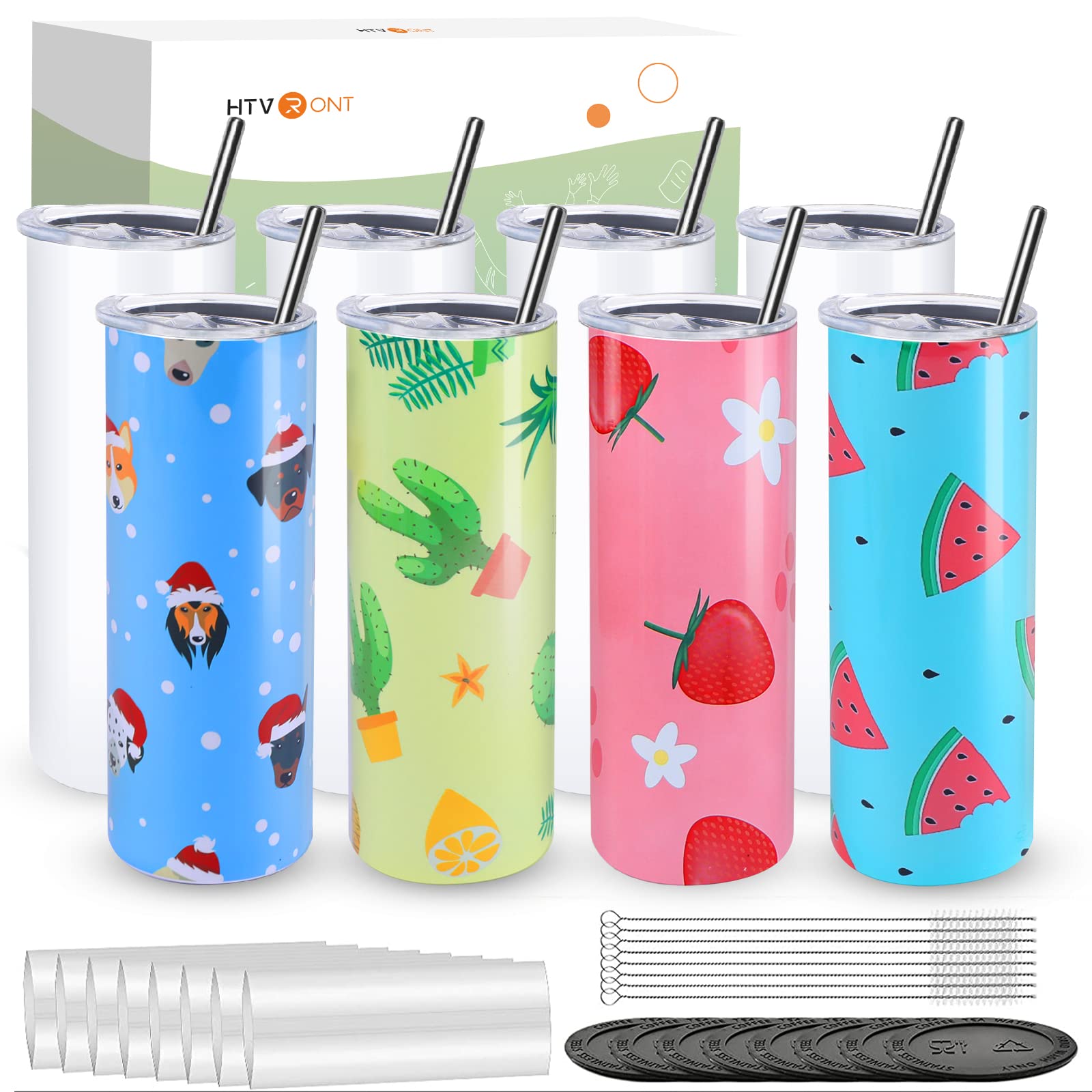 HTVRONT 8 Pack Sublimation Tumblers - Sublimation Blanks Tumbler 20 OZ Skinny - Stainless Steel Sublimation Tumblers with Box, Paper and Straw - WoodArtSupply