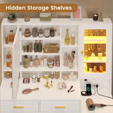 BTHFST Makeup Vanity with Upholstered Stool & Charging Station, Vanity Desk with Mirror and Lights, Vanity Table Set with Jewelry Storage & RGB Lights & 5 Drawers & Shelves, White & Gold BTHFST