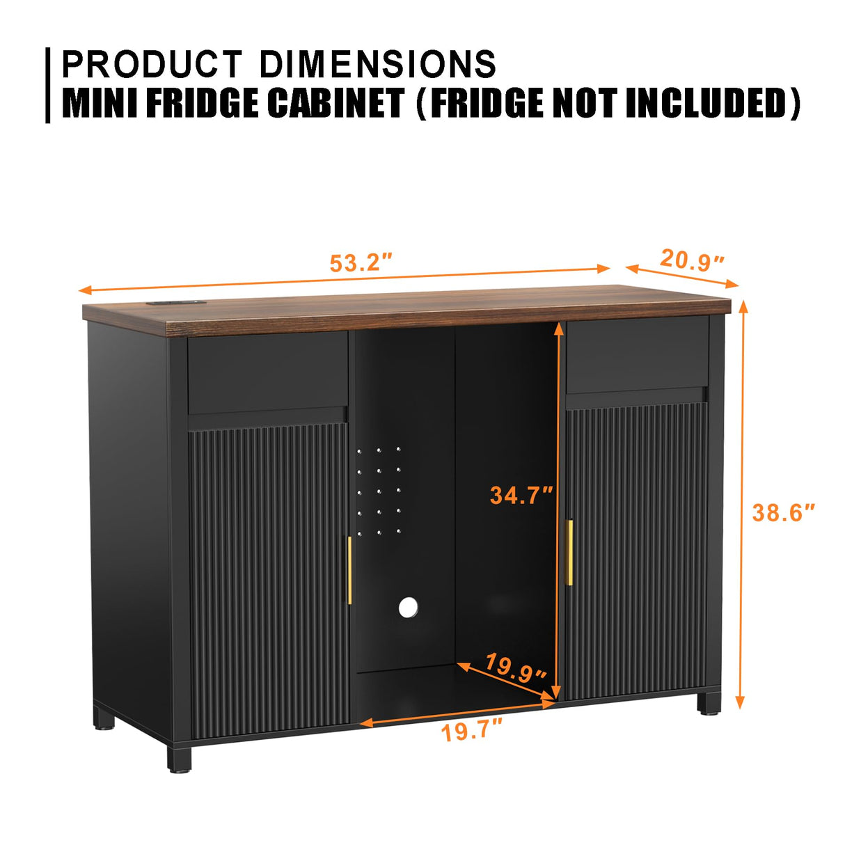 GDLF Large Coffee Bar Cabinet with Fridge Space, Mini Fridge Cabinet with Wine Storage, Buffet Sideboard Table for Home, Fluted Modern Design,53.2" L GDLF