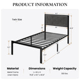 SHA CERLIN Twin Size Metal Platform Bed Frame,Linen Upholstered Button Tufted Headboard, Mattress Foundation with 12.4” Under-Bed Storage, Noise-Free, Easy Assembly, No Box Spring Needed, Dark Grey SHA CERLIN