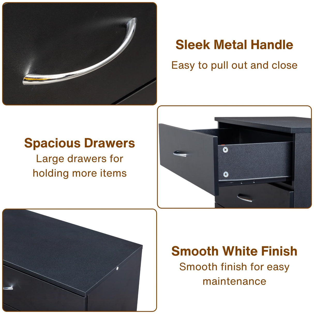 Karl home Black 4 Drawer Dresser for Bedroom, Modern Nightstand Storage Chest of Drawer, Wooden Side Table End Table, Living Room, Reception Room Karl home