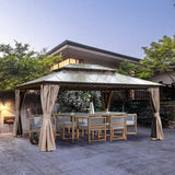 Domi 12' X 16' Hardtop Gazebo, Permanent Outdoor Gazebo with Polycarbonate Double Roof, Aluminum Gazebo Pavilion with Curtain and Net for Garden, Patio, Lawns, Deck, Backyard domi outdoor living