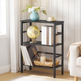 HOOBRO 3 Tier Bookshelf, Industrial Bookcase, Record Storage Rack with Side Fence, Wood Storage Shelf with Metal Frame, Rustic Open Display Shelf for Living Room, Bedroom, Black BB86CJ01G1 HOOBRO