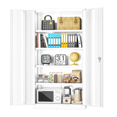 INTERGREAT Metal Storage Cabinets 72” White Garage Steel Storage Cabinet with Doors and Shelves, Metal Tool Cabinet, Steel File Cabinet for Home Office, Basement, Warehouse, Classroom（Anti Tipping） INTERGREAT