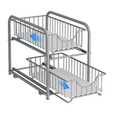 AIYAKA under sink storage 2 Tier Stackable Sliding Basket Organizer Drawer For Kitchen And Bathroom/Cabinet Drawers,silver AIYAKA