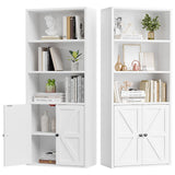 oneinmil 5 Tier Bookshelves and Bookcase with Doors Industrial Set of 2 Double Wide Floor Standing Book Shelf 59" Tall Display Shelves Bookshelf with Storage Cabinets for Living Room, White oneinmil